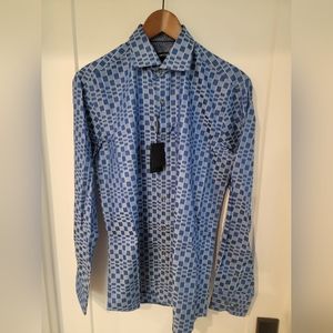 Blue squares button down shirt size small - Bugatchi